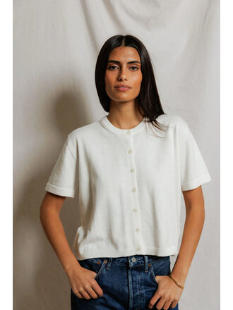 PERFECT WHITE TEE MAUDE COTTON SHORT SLEEVE CARDIGAN IN WHITE
