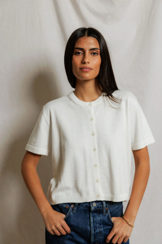 PERFECT WHITE TEE MAUDE COTTON SHORT SLEEVE CARDIGAN IN WHITE