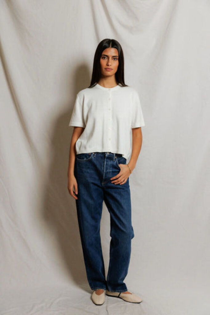 PERFECT WHITE TEE MAUDE COTTON SHORT SLEEVE CARDIGAN IN WHITE