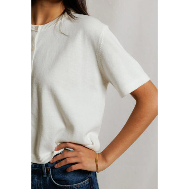 PERFECT WHITE TEE MAUDE COTTON SHORT SLEEVE CARDIGAN IN WHITE