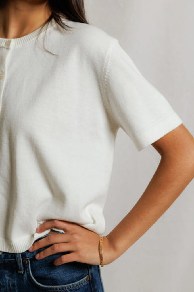 PERFECT WHITE TEE MAUDE COTTON SHORT SLEEVE CARDIGAN IN WHITE