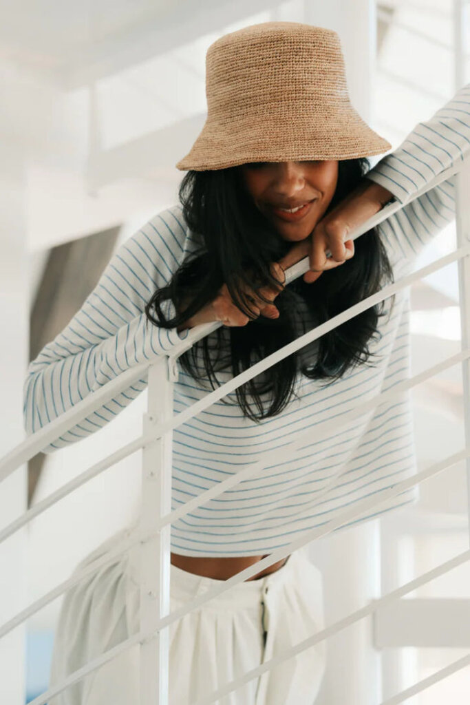 PERFECT WHITE TEE AINSLEY BRUSHED L/S IN PACIFIC STRIPE