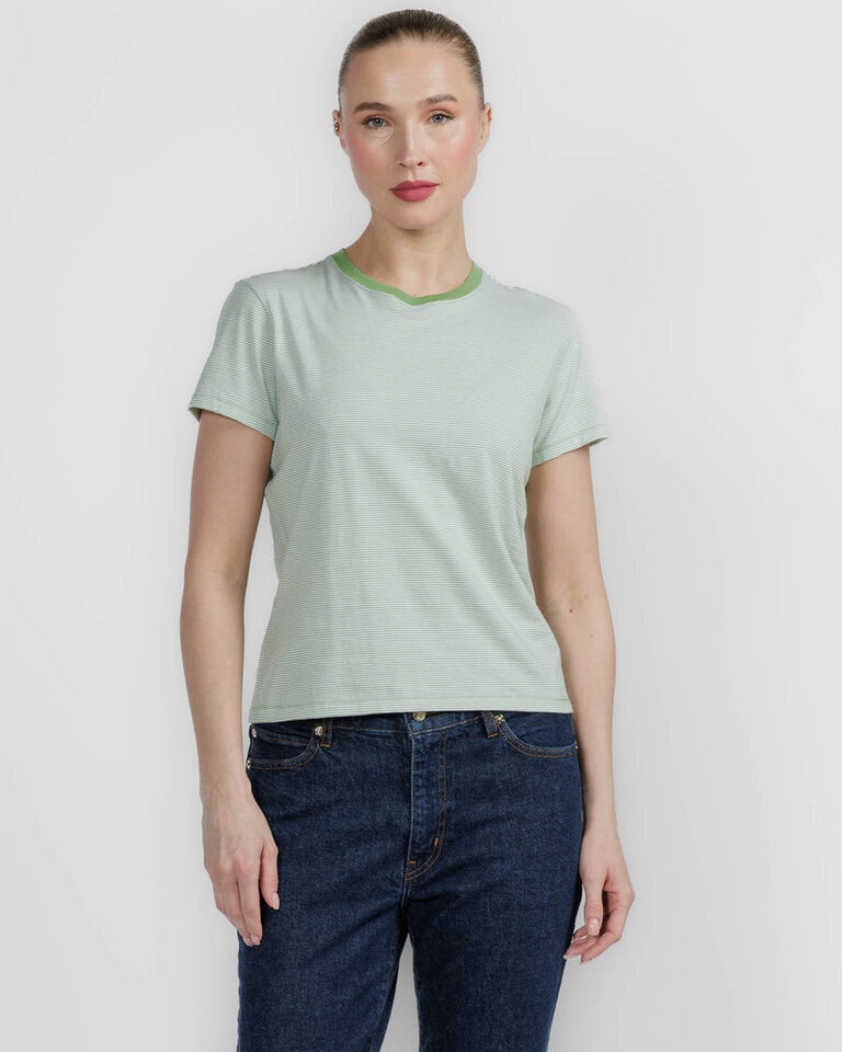 STRIPE BABY TEE IN JADE GREEN MULTI