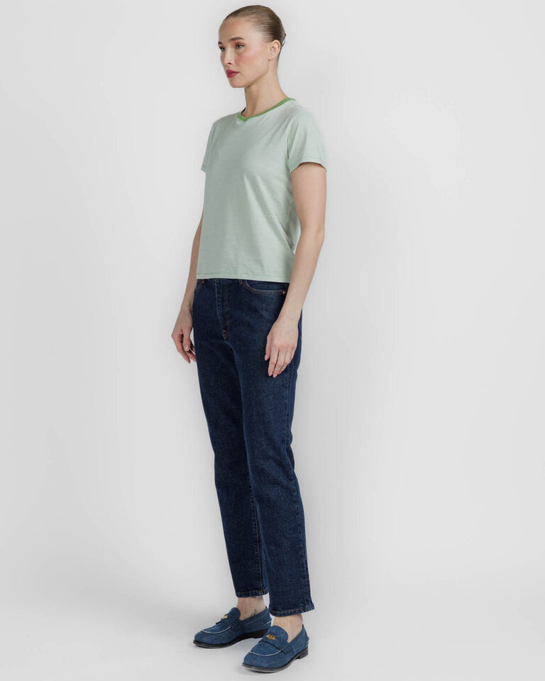STRIPE BABY TEE IN JADE GREEN MULTI