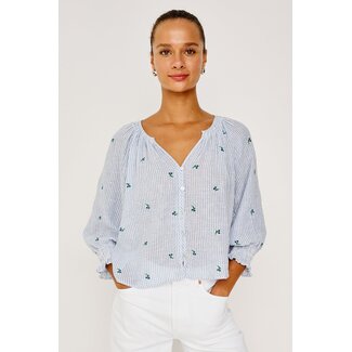RAILS MARIAH 3/4 SL TOP IN BLUEBELL EMBROIDERED STRIPE