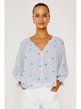 RAILS MARIAH 3/4 SL TOP IN BLUEBELL EMBROIDERED STRIPE