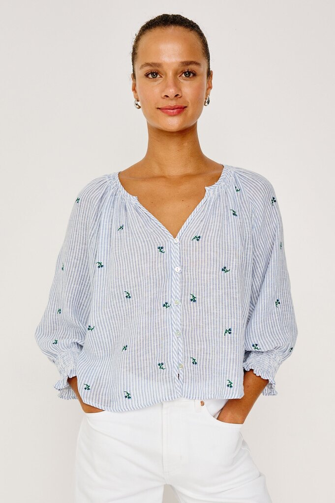 RAILS MARIAH 3/4 SL TOP IN BLUEBELL EMBROIDERED STRIPE