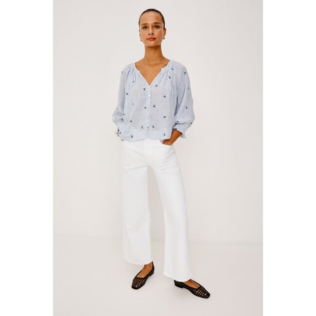 RAILS MARIAH 3/4 SL TOP IN BLUEBELL EMBROIDERED STRIPE