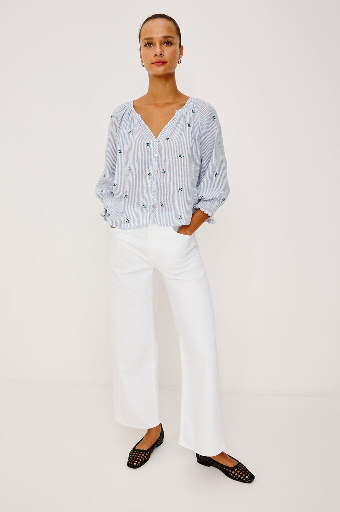 RAILS MARIAH 3/4 SL TOP IN BLUEBELL EMBROIDERED STRIPE