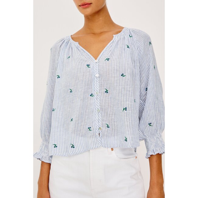 RAILS MARIAH 3/4 SL TOP IN BLUEBELL EMBROIDERED STRIPE