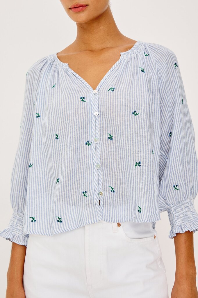 RAILS MARIAH 3/4 SL TOP IN BLUEBELL EMBROIDERED STRIPE