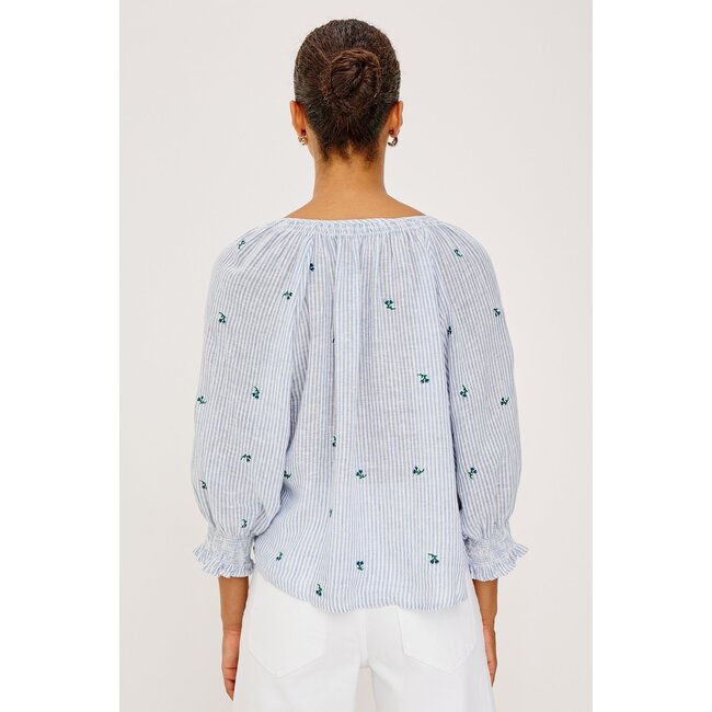 RAILS MARIAH 3/4 SL TOP IN BLUEBELL EMBROIDERED STRIPE