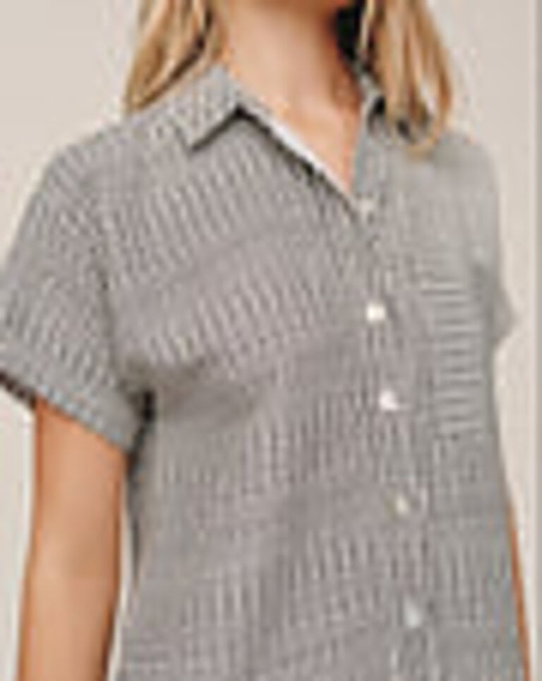 BELLA DAHL ROLL SLEEVE POCKET SHIRT DRESS IN HATCH STRIPE