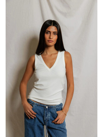 PERFECT WHITE TEE MALLORY LUXE RIB V-NECK TANK IN WHITE