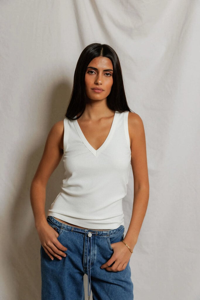PERFECT WHITE TEE MALLORY LUXE RIB V-NECK TANK IN WHITE