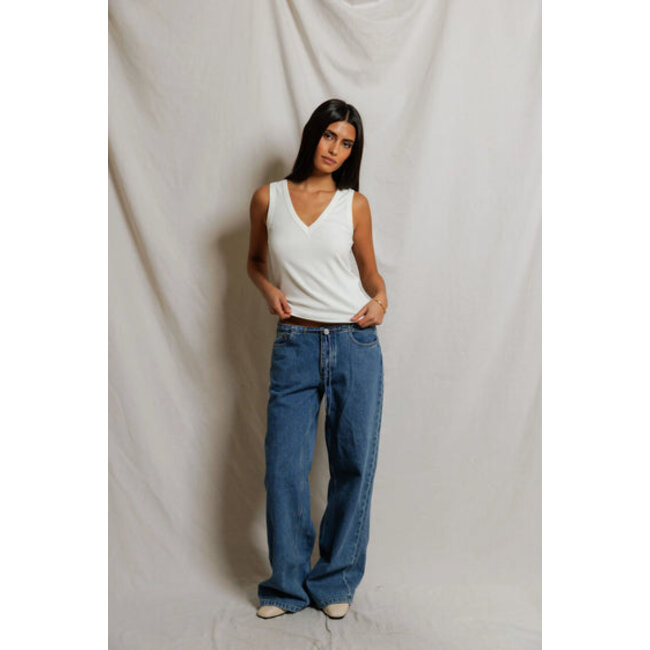 PERFECT WHITE TEE MALLORY LUXE RIB V-NECK TANK IN WHITE