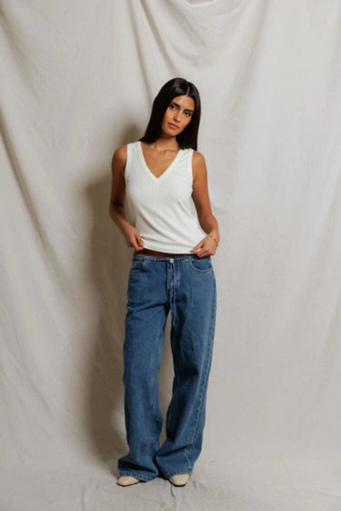 PERFECT WHITE TEE MALLORY LUXE RIB V-NECK TANK IN WHITE