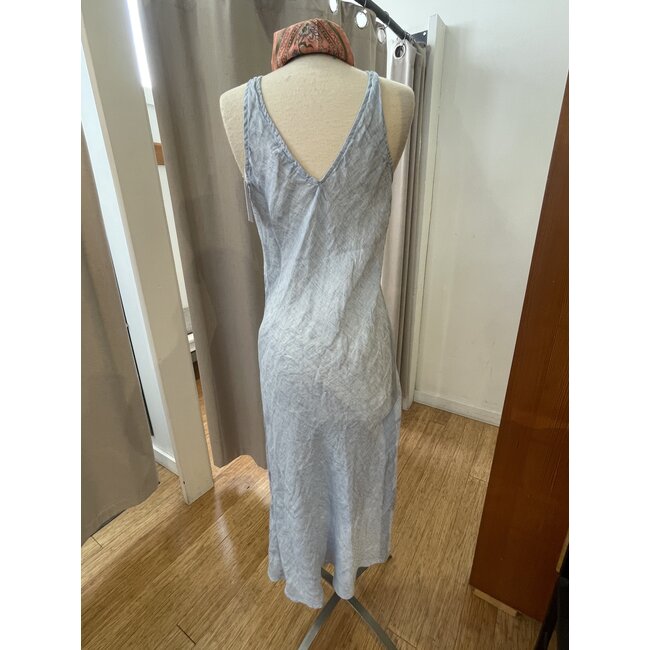 LLEA BLUE ERICA BIAS DRESS IN AQUA CHAMBRAY AND CHOCOLATE