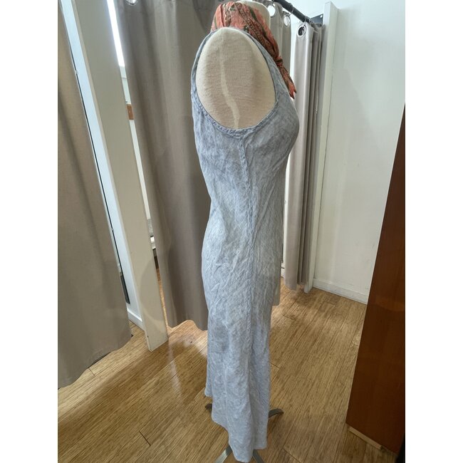 LLEA BLUE ERICA BIAS DRESS IN AQUA CHAMBRAY AND CHOCOLATE