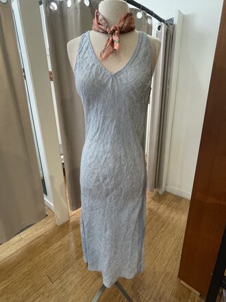 LLEA BLUE ERICA BIAS DRESS IN AQUA CHAMBRAY AND CHOCOLATE