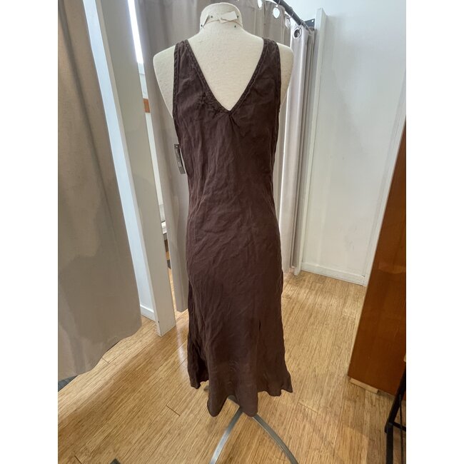 LLEA BLUE ERICA BIAS DRESS IN AQUA CHAMBRAY AND CHOCOLATE