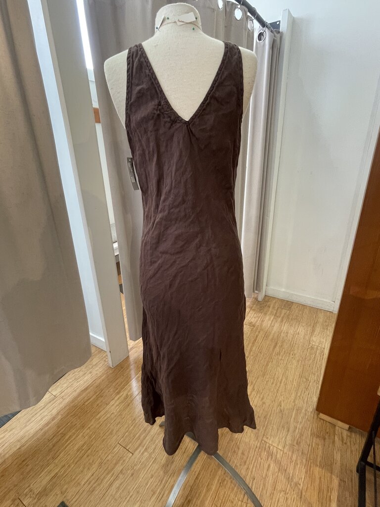 LLEA BLUE ERICA BIAS DRESS IN AQUA CHAMBRAY AND CHOCOLATE