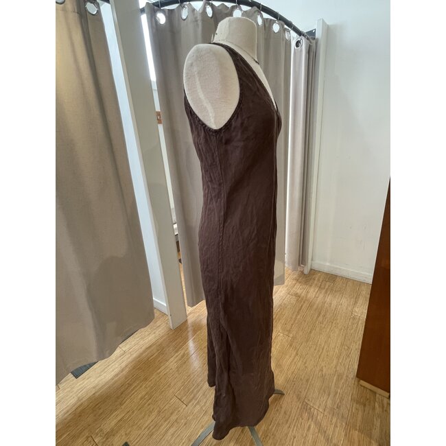 LLEA BLUE ERICA BIAS DRESS IN AQUA CHAMBRAY AND CHOCOLATE