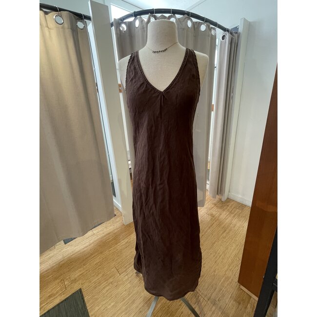 LLEA BLUE ERICA BIAS DRESS IN AQUA CHAMBRAY AND CHOCOLATE