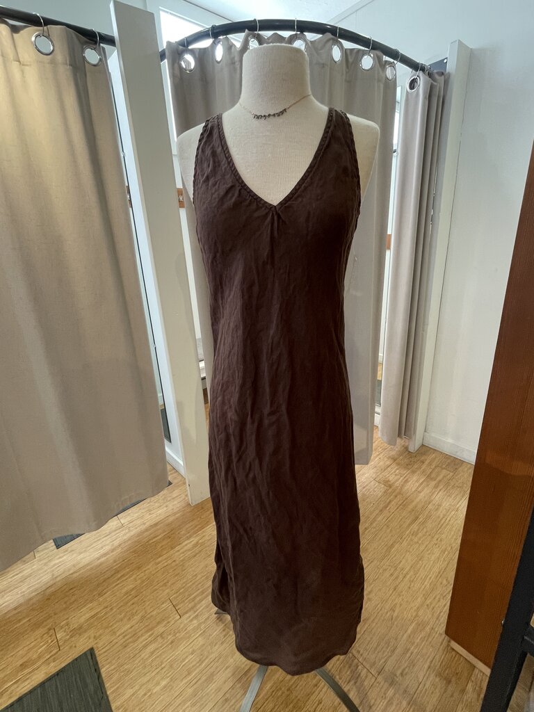 LLEA BLUE ERICA BIAS DRESS IN AQUA CHAMBRAY AND CHOCOLATE