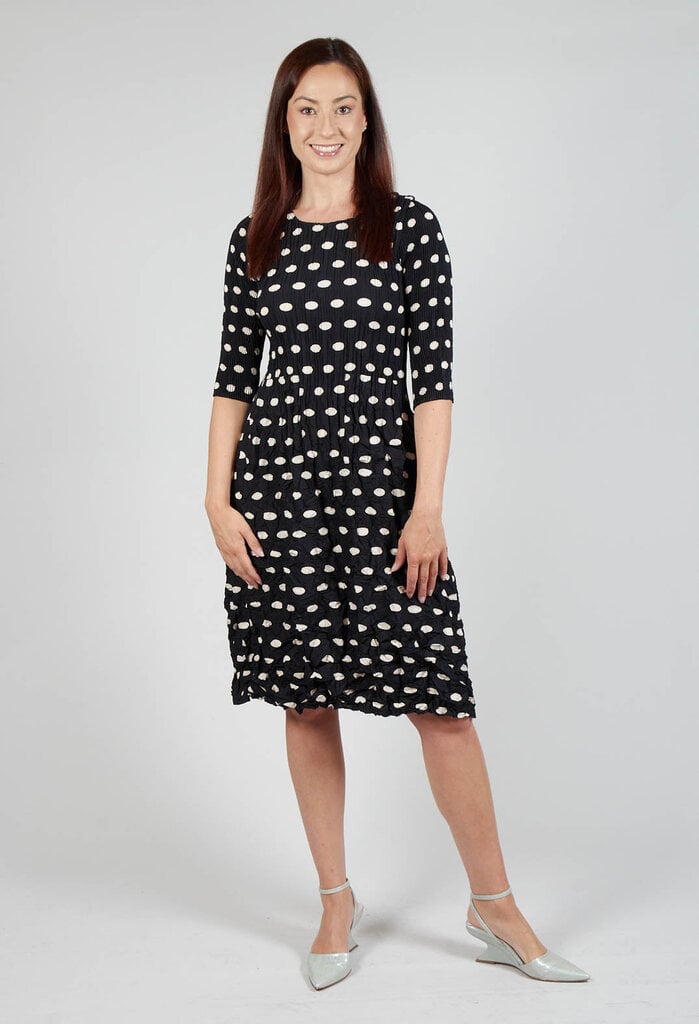 3/4 SLV SMASH POCKET DRESS IN RASPBERRY, INK, BLACK, ELIPTICAL DOT