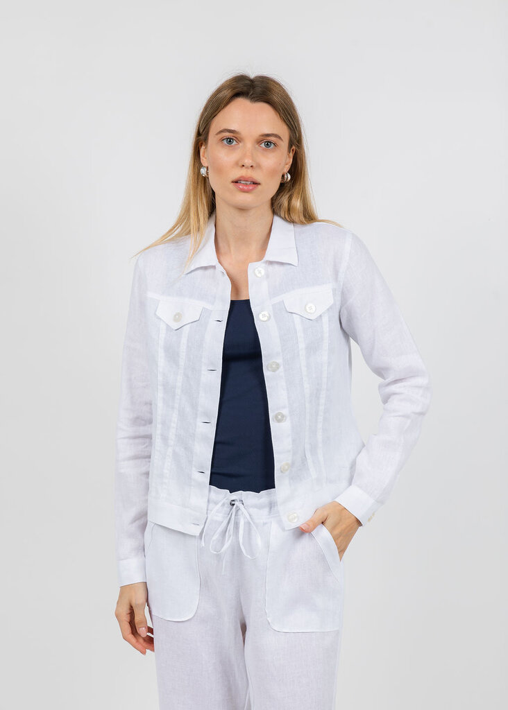 PURE AMICI LINEN JEAN JACKET IN WHITE
