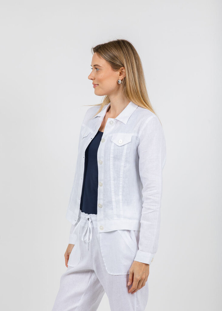 PURE AMICI LINEN JEAN JACKET IN WHITE