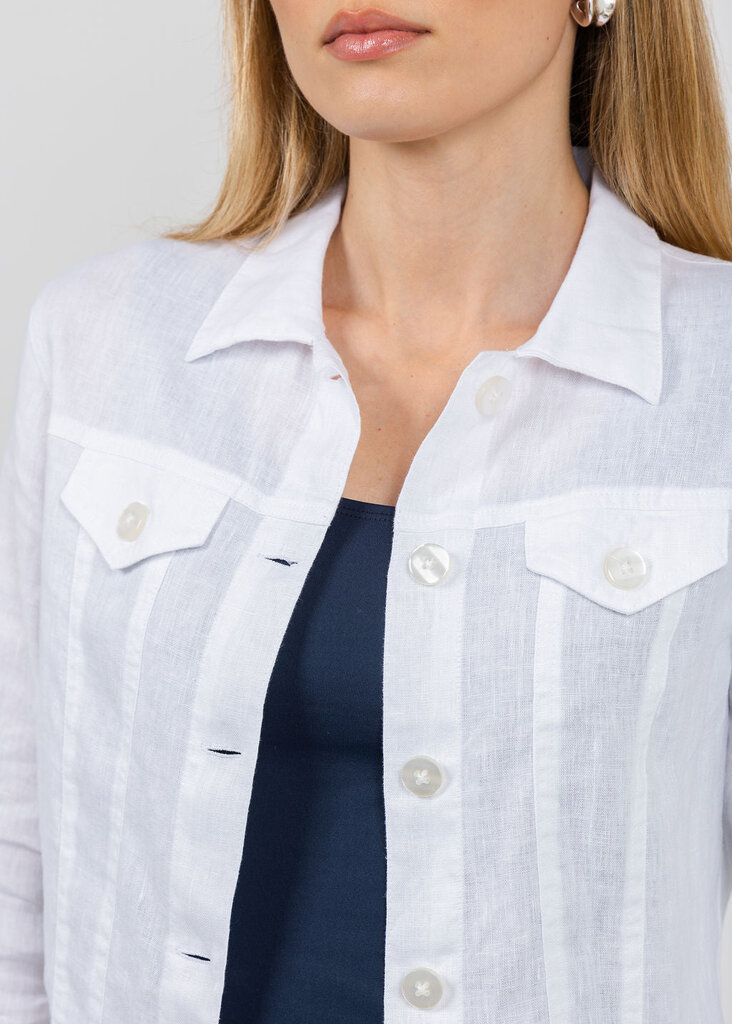 PURE AMICI LINEN JEAN JACKET IN WHITE