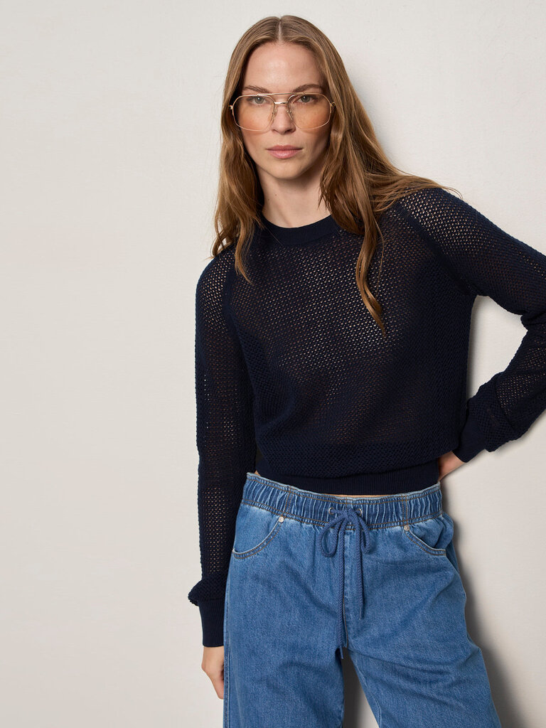SANCTUARY SOLEIL OPEN STITCH SWEATER IN NAVY BLAZER
