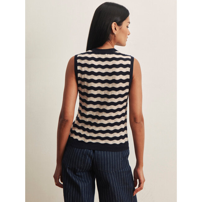 SANCTUARY EVERYDAY CHEVRON KNIT SHELL IN INKSTORM/DARK OPAL  STRIPE