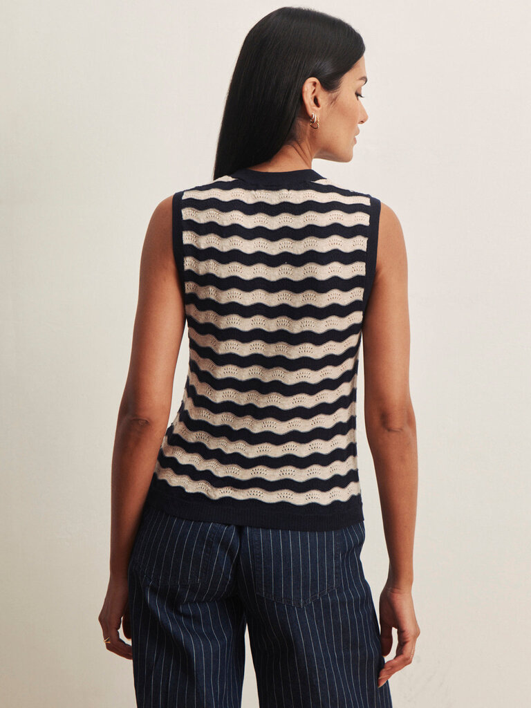 SANCTUARY EVERYDAY CHEVRON KNIT SHELL IN INKSTORM/DARK OPAL  STRIPE
