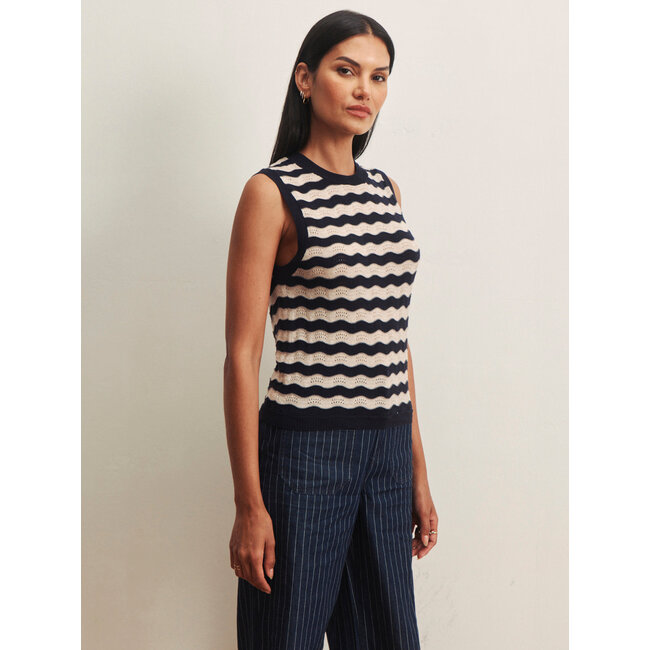 SANCTUARY EVERYDAY CHEVRON KNIT SHELL IN INKSTORM/DARK OPAL  STRIPE