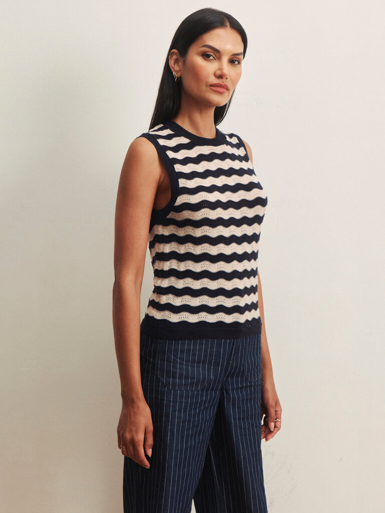 SANCTUARY EVERYDAY CHEVRON KNIT SHELL IN INKSTORM/DARK OPAL  STRIPE