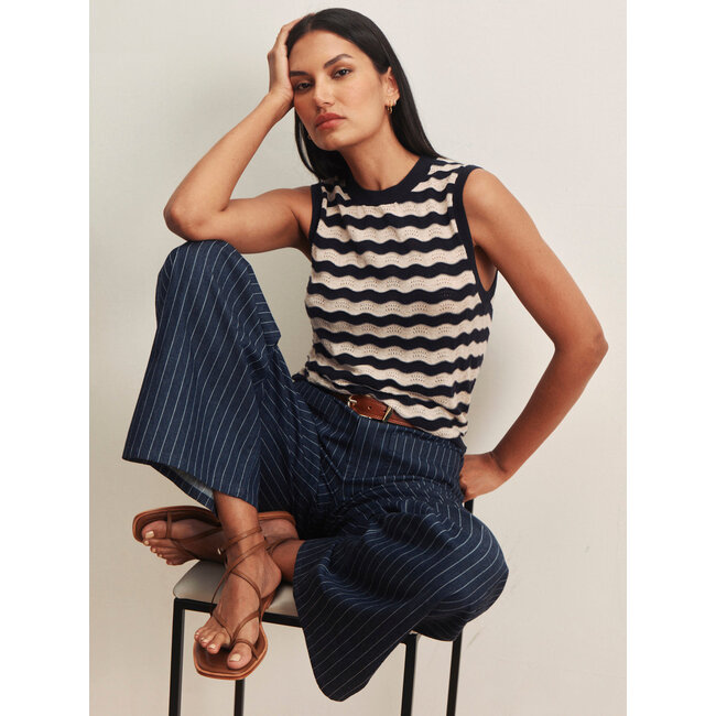SANCTUARY EVERYDAY CHEVRON KNIT SHELL IN INKSTORM/DARK OPAL  STRIPE