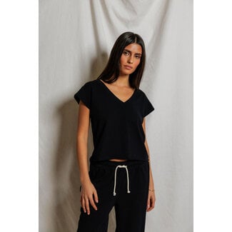 PERFECT WHITE TEE PEARL JAPANESE JERSEY V-NECK IN BLACK