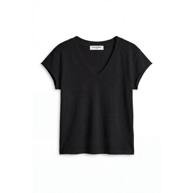 PERFECT WHITE TEE PEARL JAPANESE JERSEY V-NECK IN BLACK