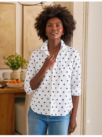 FRANK & EILEEN BARRY TAILORED BUTTON UP IN LARGE BLUE DOT