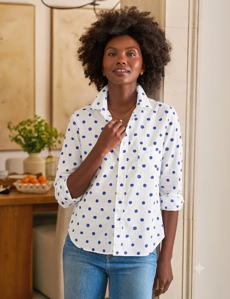 FRANK & EILEEN BARRY TAILORED BUTTON UP IN LARGE BLUE DOT