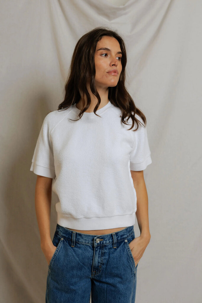 PERFECT WHITE TEE SHORT SLEEVE ZIGGY FLEECE IN WHITE