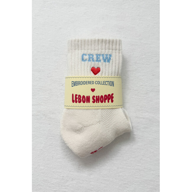 LE BON SHOPPE EMBROIDERED CREW SOCKS IN VANILLA