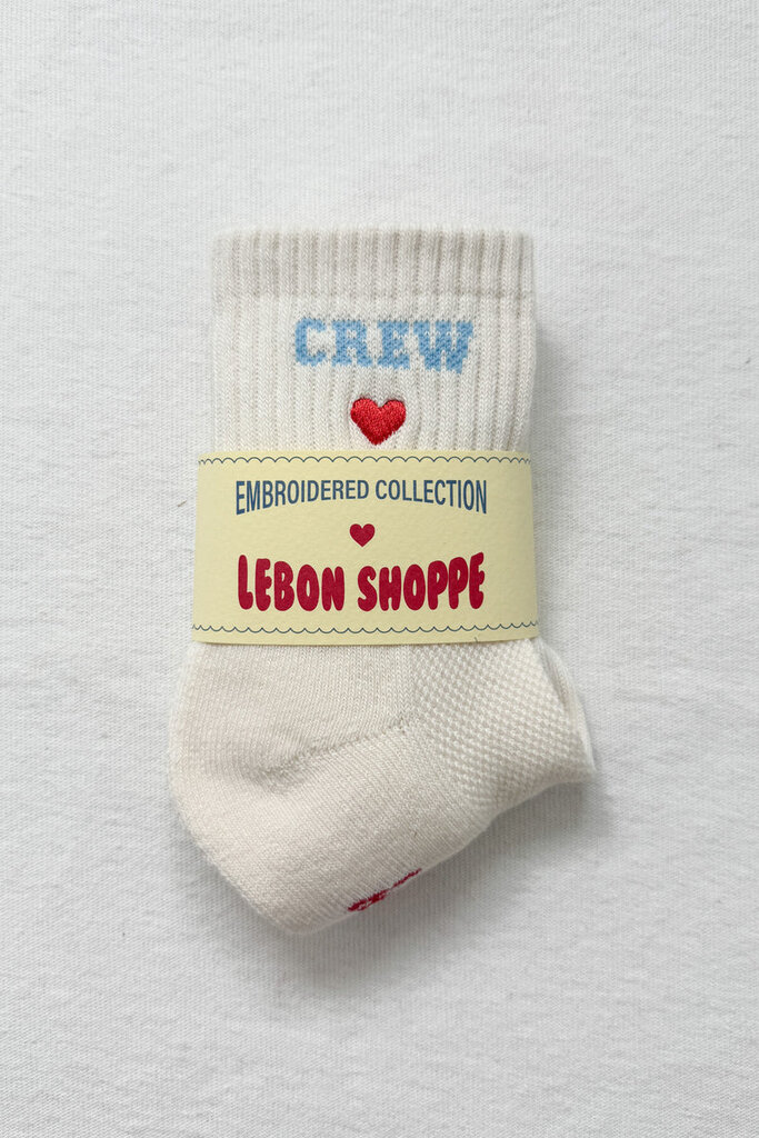 LE BON SHOPPE EMBROIDERED CREW SOCKS IN VANILLA