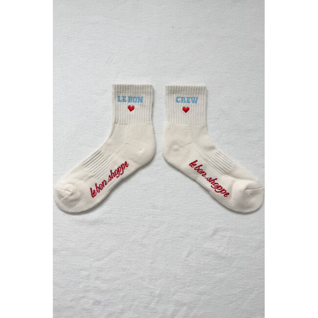 LE BON SHOPPE EMBROIDERED CREW SOCKS IN VANILLA