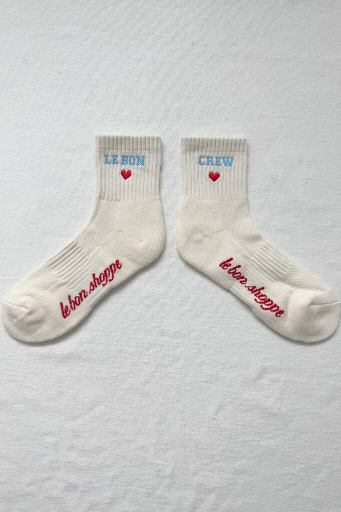LE BON SHOPPE EMBROIDERED CREW SOCKS IN VANILLA