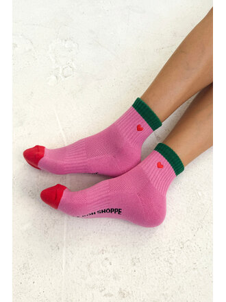 LE BON SHOPPE EMBROIDERED COLOR BLOCK GIRLFRIEND SOCKS ROSE GREEN + HEART