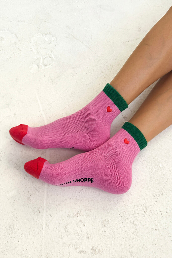 LE BON SHOPPE EMBROIDERED COLOR BLOCK GIRLFRIEND SOCKS ROSE GREEN + HEART